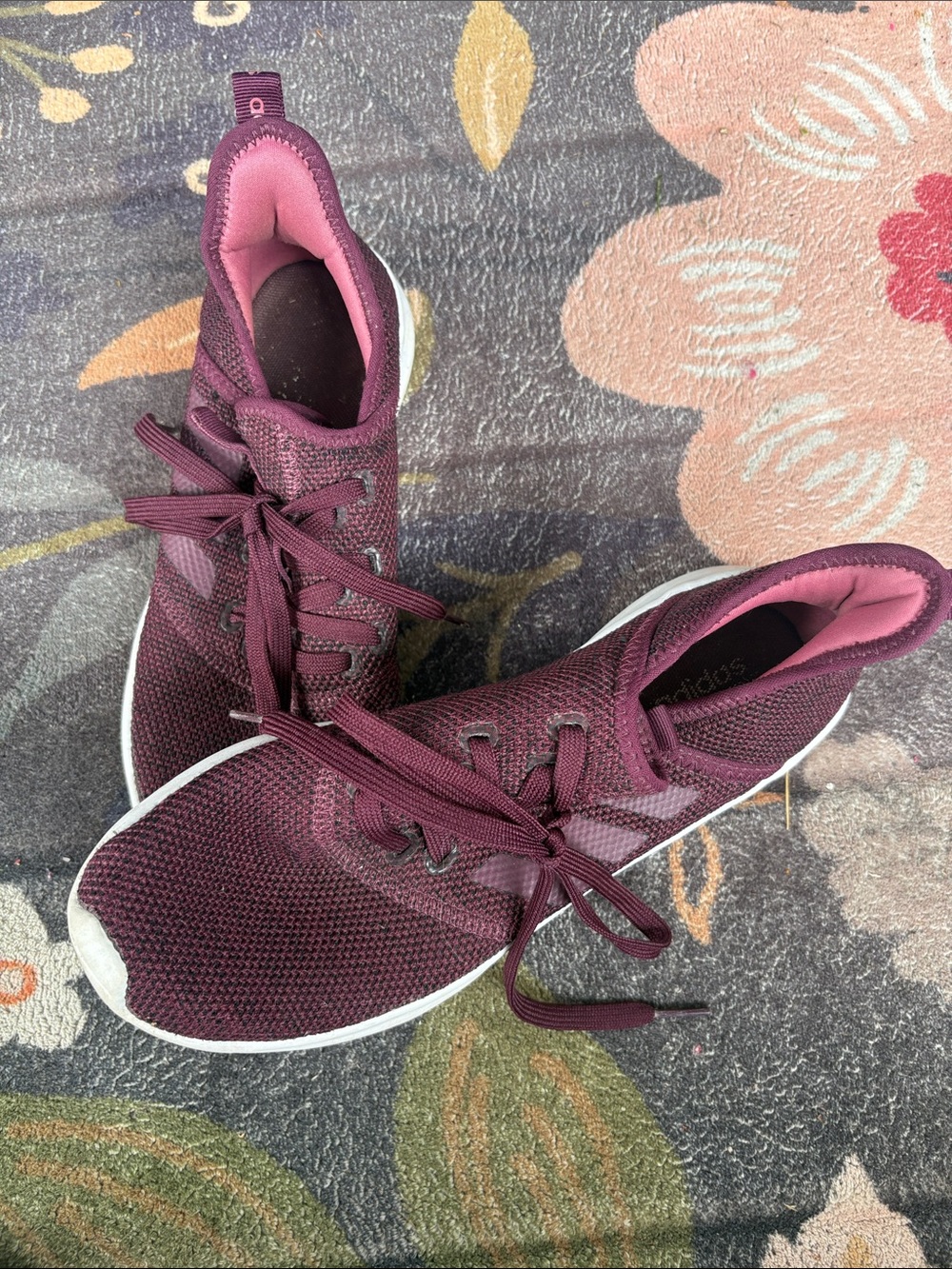 Women's Maroon Knit Athletic Sneakers - Lightweight Lace-Up Comfort ADIDAS